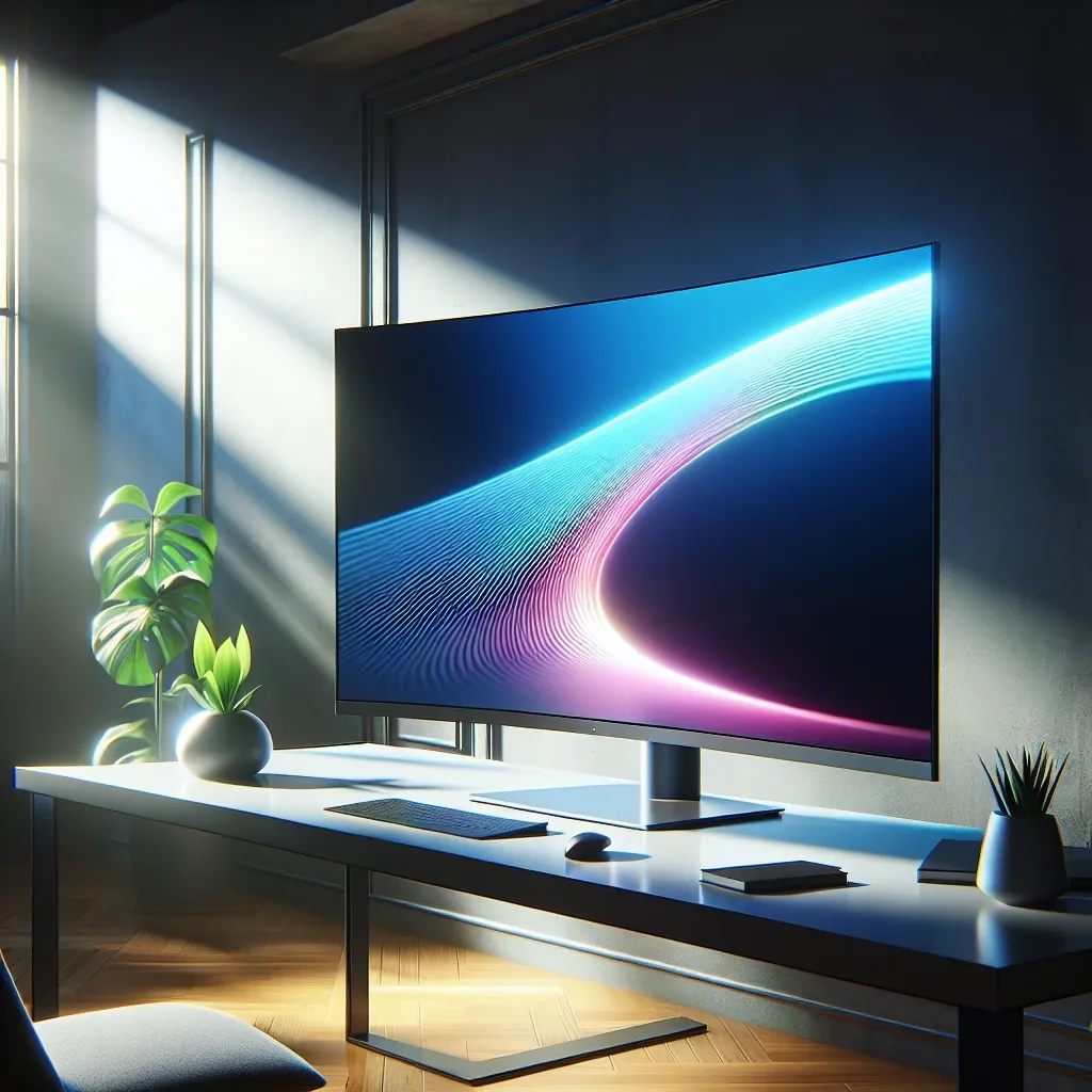 "Monitor curvo de 57 polegadas da Acer exibindo design moderno e tela ultra-ampla, ideal para jogos e produtividade."